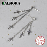 925 Silver Tassel Cross Earring Vintage Ear Stud Jewelry