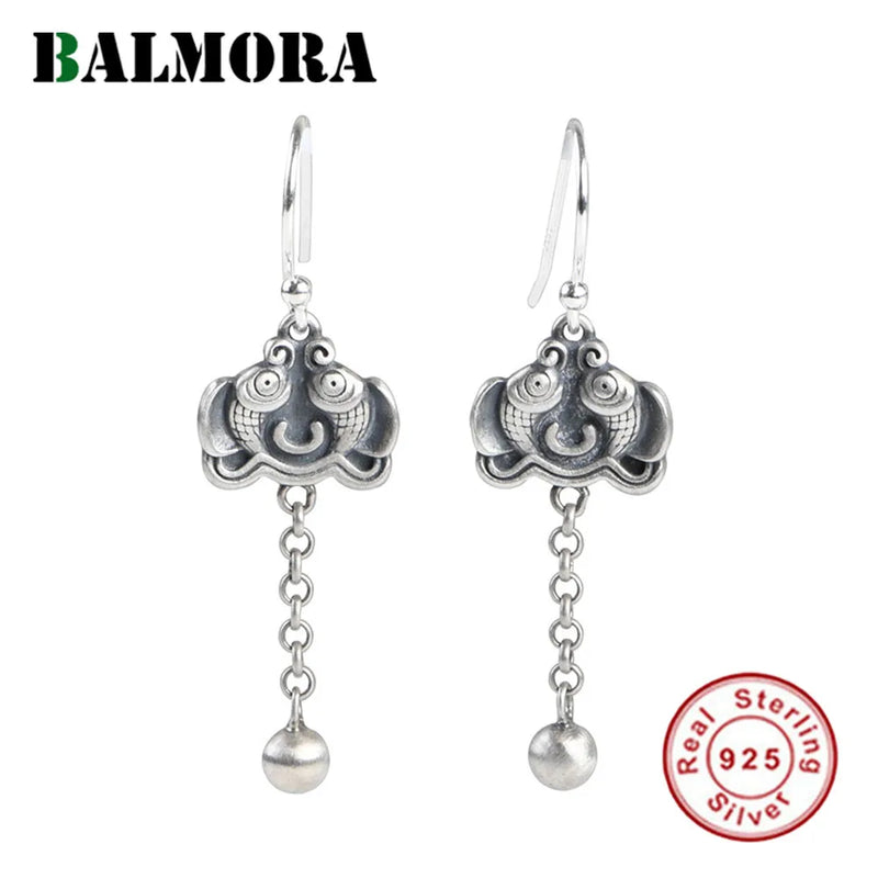 925 Silver Koi Earring Women Silver Beads Tassel Dangler