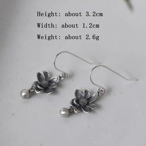 925 Silver Sunflower Tassels Earrings for Women