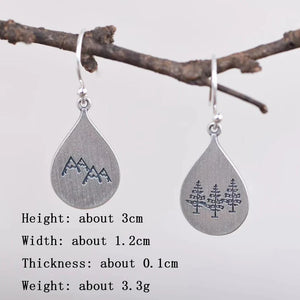 925 Silver Trees Mountain Peaks Earring Retro Dangler Jewelry