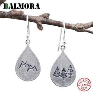 925 Silver Trees Mountain Peaks Earring Retro Dangler Jewelry