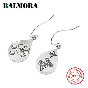 925 Silver Flowers Butterfly Earring Women Dangle Retro Jewelry Gift