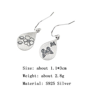 925 Silver Flowers Butterfly Earring Women Dangle Retro Jewelry Gift