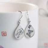 925 Silver Flowers Butterfly Earring Women Dangle Retro Jewelry Gift