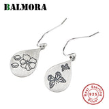 925 Silver Flowers Butterfly Earring Women Dangle Retro Jewelry Gift