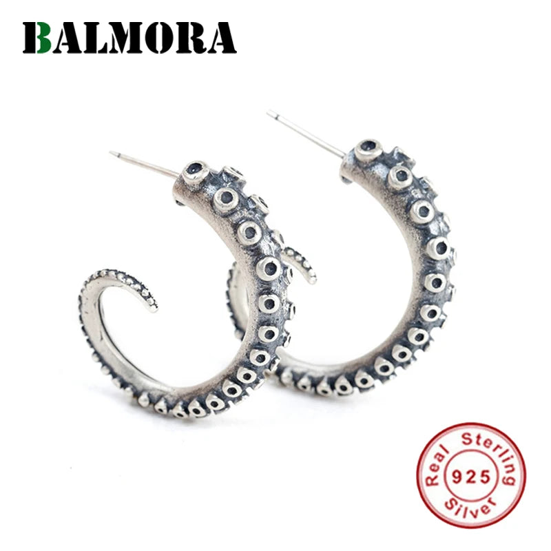 925 Sterling Silver Gothic Octopus Earring Retro Ear Loop Dangler