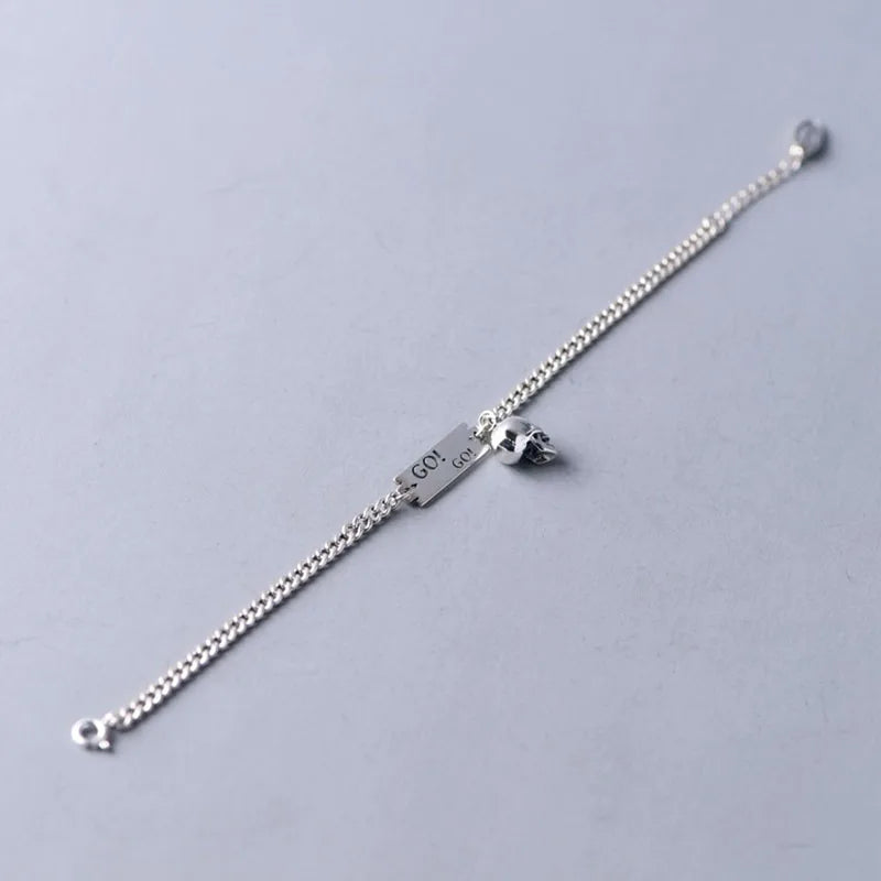 925 Silver Skull Letter Bracelet Vintage Punk Lace Jewelry Gift