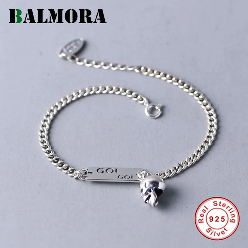 925 Silver Skull Letter Bracelet Vintage Punk Lace Jewelry Gift