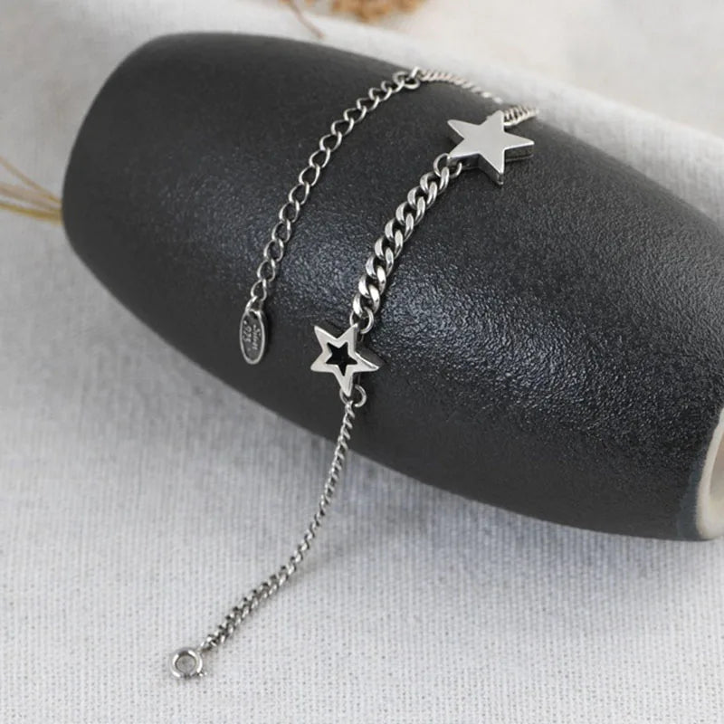 925 Sterling Silver Star Bracelet Vintage Punk Splicing Brace Lace Jewelry