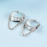 925 Silver Geometric Tassel Earrings Chain Round Dangler