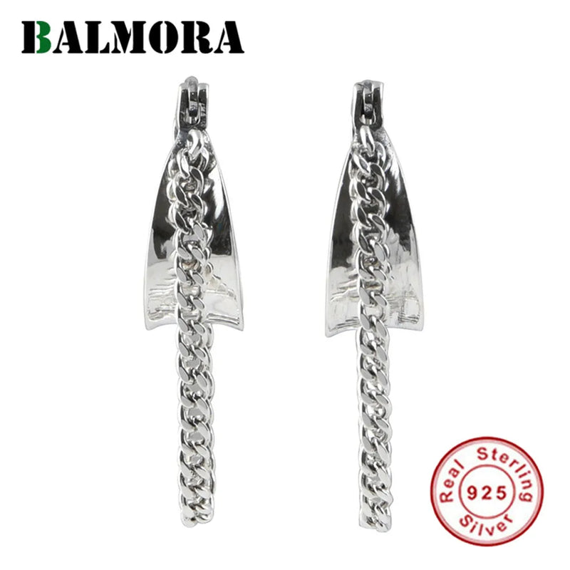 925 Silver Geometric Tassel Earrings Chain Round Dangler