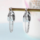 925 Silver Geometric Tassel Earrings Chain Round Dangler