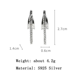 925 Silver Geometric Tassel Earrings Chain Round Dangler