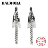 925 Silver Geometric Tassel Earrings Chain Round Dangler