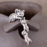990 Pure Silver Cat Pendant Retro Animal Jewelry Gift