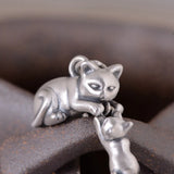 990 Pure Silver Cat Pendant Retro Animal Jewelry Gift