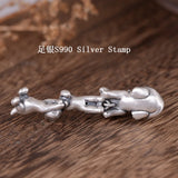 990 Pure Silver Cat Pendant Retro Animal Jewelry Gift