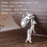 990 Pure Silver Cat Pendant Retro Animal Jewelry Gift