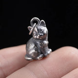 990 Pure Silver Cat Pendant Retro Punk Animal Pendant Thai Silver Jewelry