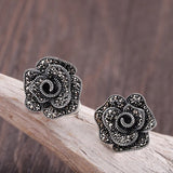 925 Sterling Silver Clip Earrings Retro Rose Flower Jewelry Brincos