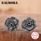 925 Sterling Silver Clip Earrings Retro Rose Flower Jewelry Brincos