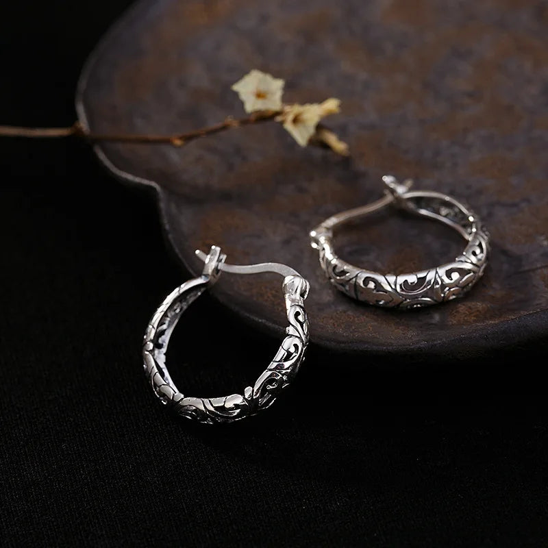 925 Sterling Silver Openwork Pattern Clip Earrings Vintage Jewelry