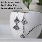 925 Sterling Silver Plant Earring Vintage Plum Bamboo Long Drop Jewelry