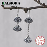 925 Sterling Silver Plant Earring Vintage Plum Bamboo Long Drop Jewelry