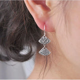 925 Sterling Silver Plant Earring Vintage Plum Bamboo Long Drop Jewelry