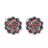 925 Silver Red Zircon Clip Earrings Retro Flower Jewelry Brincos