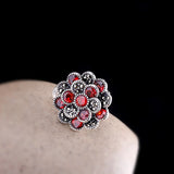 925 Silver Red Zircon Clip Earrings Retro Flower Jewelry Brincos