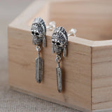 925 Sterling Silver Skull Earring Retro Tassel Ear Loop Dangler Stud Jewelry