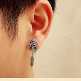 925 Sterling Silver Skull Earring Retro Tassel Ear Loop Dangler Stud Jewelry