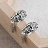 925 Sterling Silver Skull Earring Retro Tassel Ear Loop Dangler Stud Jewelry