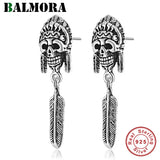 925 Sterling Silver Skull Earring Retro Tassel Ear Loop Dangler Stud Jewelry