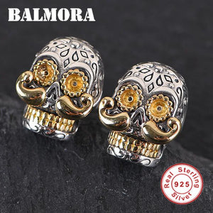 925 Sterling Silver Skull & Long Beard Stud Earrings for Men Gift
