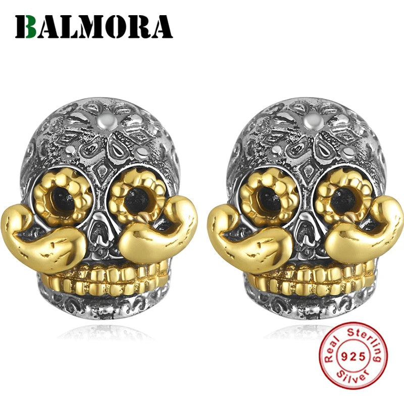 925 Sterling Silver Skull & Long Beard Stud Earrings for Men Gift