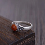 925 Sterling Silver Red Carnelian Resizable Ring Retro Jewelry