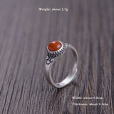 925 Sterling Silver Red Carnelian Resizable Ring Retro Jewelry