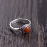 925 Sterling Silver Red Carnelian Resizable Ring Retro Jewelry