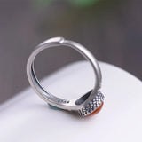 925 Sterling Silver Red Carnelian Resizable Ring Retro Jewelry