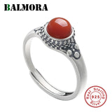 925 Sterling Silver Red Carnelian Resizable Ring Retro Jewelry