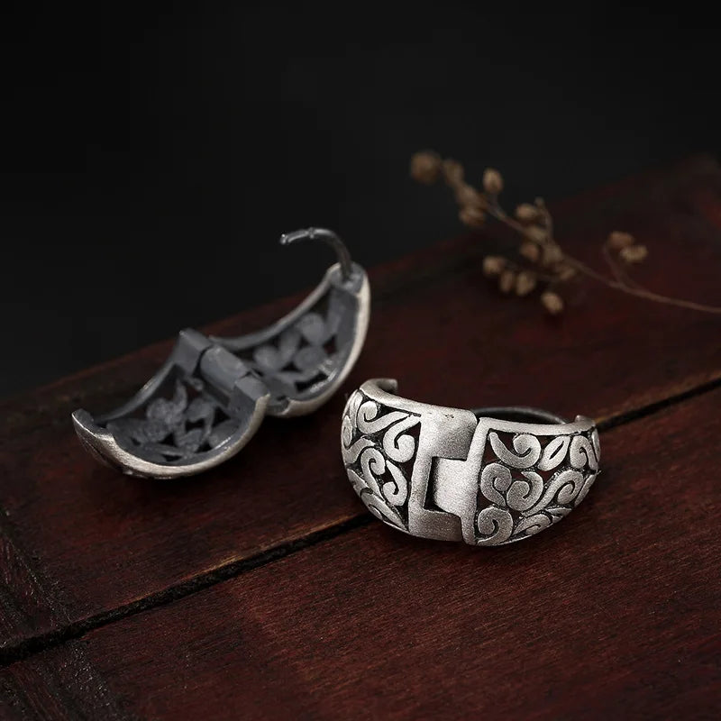 Vintage 990 Silver Cloud Hollow Clip Earrings Matte Jewelry