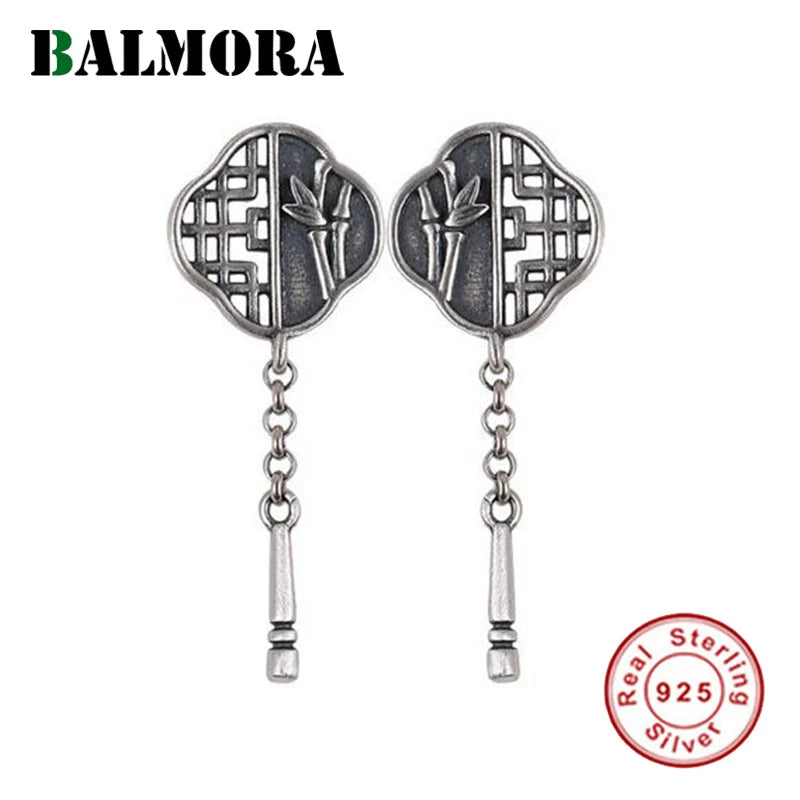 925 Silver Chinese Style Bamboo Earrings Tassel Ear Stud Jewelry