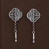 925 Silver Chinese Style Bamboo Earrings Tassel Ear Stud Jewelry
