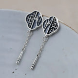 925 Silver Chinese Style Bamboo Earrings Tassel Ear Stud Jewelry