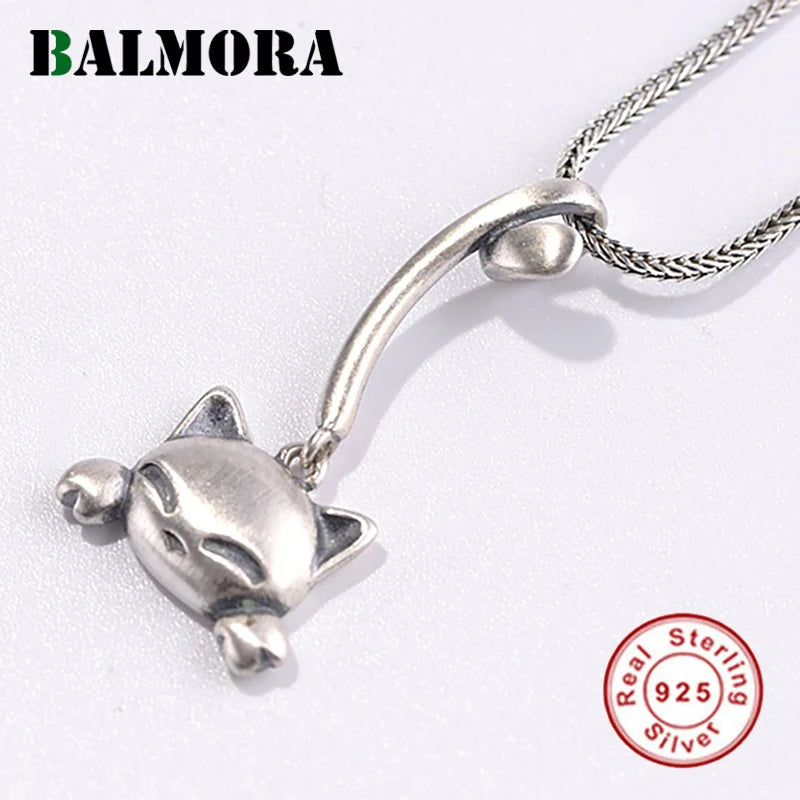 925 Silver Cat Tail Charm Pendant Women Girl Animal Pet Retro Jewelry