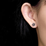 925 Silver Rose Flower Stud Earrings Retro Ethnic Jewelry Brincos