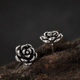 925 Silver Rose Flower Stud Earrings Retro Ethnic Jewelry Brincos