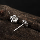 925 Silver Rose Flower Stud Earrings Retro Ethnic Jewelry Brincos